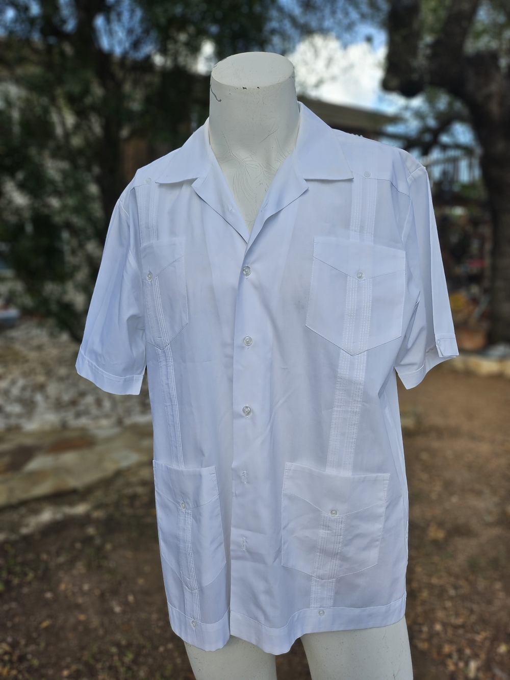 Havanera White Short-Sleeve Men's Guayabera Button-Down Shirt XL